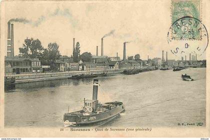 Carte Postale Ancienne - 92 - Suresnes - Quai de Suresnes - Animée - Bateaux - CPA - Voir Scans Recto-Verso - Poscard -