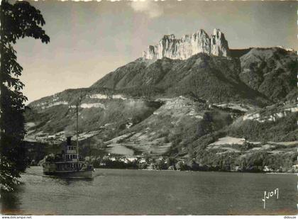 74 - Talloires - Lac d'Annecy - Talloires au pied des dents de Lanfon vu de Duingt - Bateaux - Carte dentelée - CPSM gra