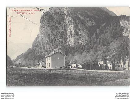 CPA 74 Thones la gare et le tramway ligne Annecy - Thones