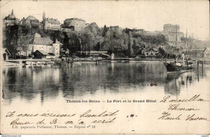 CPA Thonon les Bains Le port et le grand hotel
