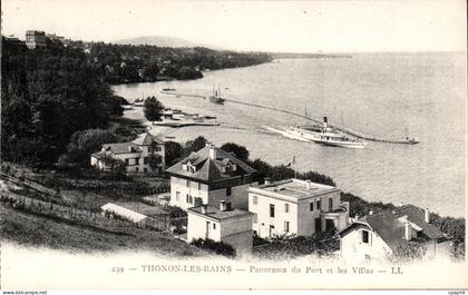Thonon les Bains - Panorama du Port et les Villas - CPA