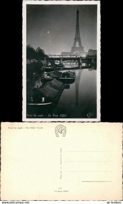 CPA Paris Eiffelturm bei Nacht Kähne 1937