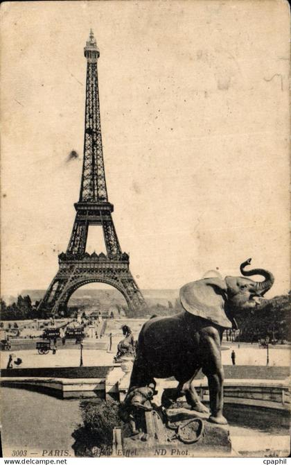 CPA Paris Tour Eiffel Elephant