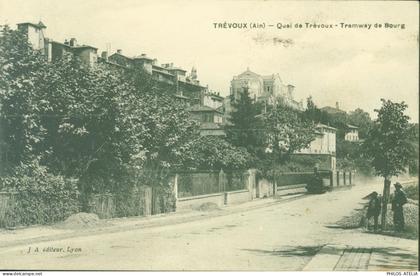 CP CPA Ain Trévoux Quai de Trévoux Tramway de Bourg JA éditeur Lyon YT 137 138 CAD Trévoux 1921