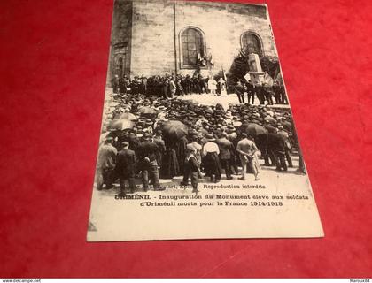 88/ urimenil inauguration du monument élevé aux soldats d’urimenil morts pour la France 1914/1918