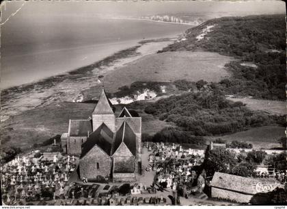 CPSM Varengeville sur Mer S Inf Vue aerienne l'Eglise sur la Falaise face à la mer