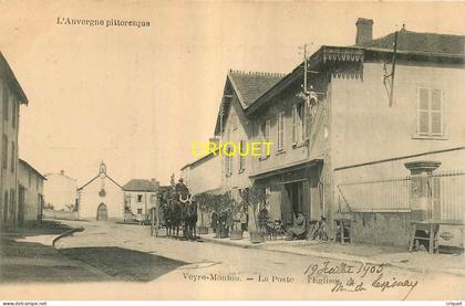63 Veyre-Monton, la Poste et l'Eglise, belle diligence