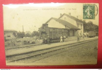 81 Vielmur sur Agout 1909 La Gare animée  éditeur Barailler Epicerie Le Tarn illustré dos scanné
