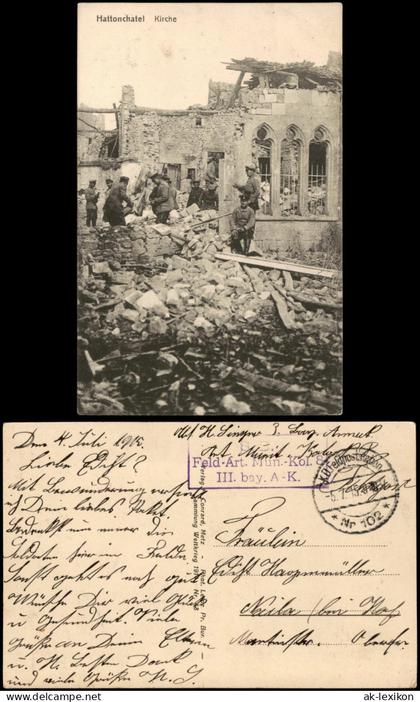 Vigneulles-lès-Hattonchâtel Kirche Hattonchatel zerstört 1915 Feldpost gelaufen