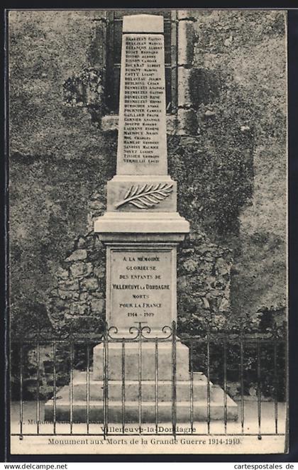 CPA Villeneuve-la-Dondagre, Monument aux Morts de la Grande Guerre 1914-1918