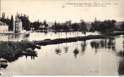 CPA Villeneuve sur Yonne La fausse riviere L'ile et au fond le quai du commerce
