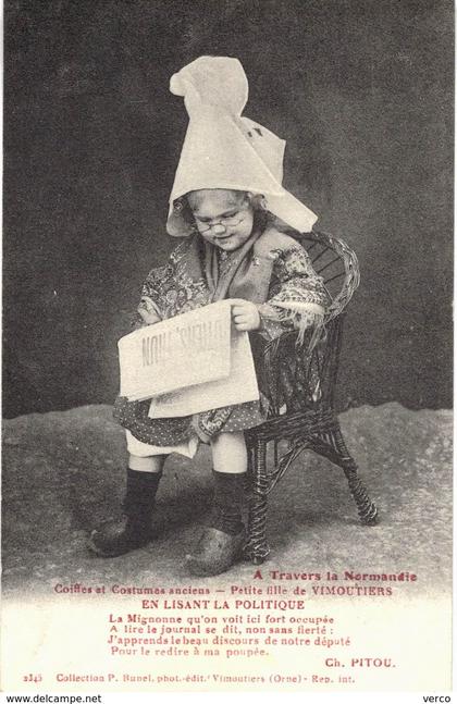 Carte POSTALE Ancienne de  VIMOUTIERS - Petite fille lisant le journal