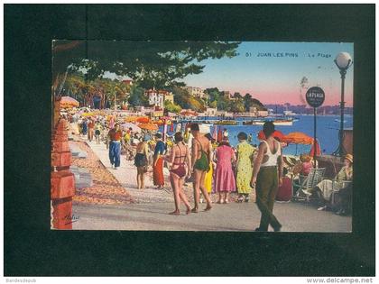 Juan les Pins (06) - La Plage ( beau plan animé dest. Landin armurier rue du Bourg Bar le Duc)
