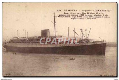 Le Havre - Paquebot Lafayette - Steamer - Ligne de Havre a New York - CPA