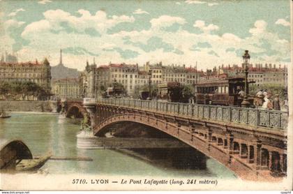 Lyon CPA Le pont Lafayette (tramways)