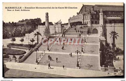 CPA Marseille Escalier Monument De La Gare St Charles