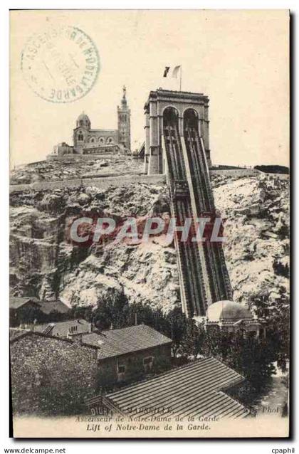 CPA Marseille Ascenseur de Notre Dame de la Garde