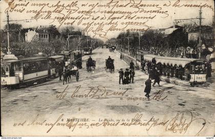 Marseille - Le Prado vu de la Plage tramway - Byrrh - liqueur - alcool - CPA