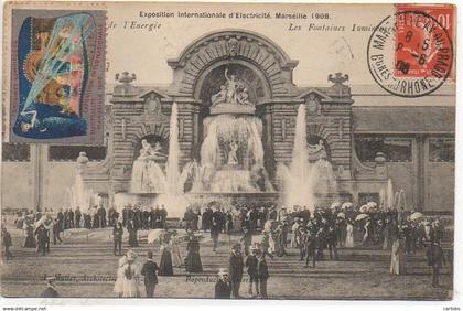 13 MARSEILLE  - Exposition Internationale d'électricité 1908 Fontaines Lumineuses (avec timbre de l'expo)(2)