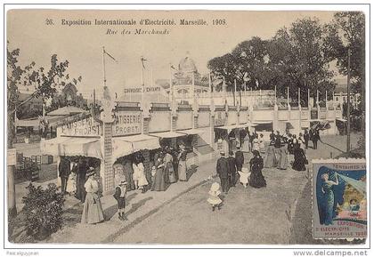 CPA MARSEILLE - EXPOSITION ELECTRICITE 1908 - TIMBRE
