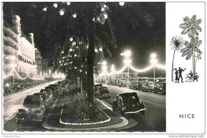 NICE promenade des anglais la nuit ( citroen traction & Peugeot 203 )