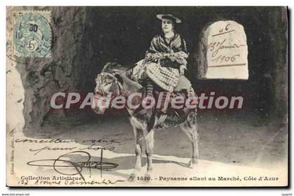 CPA Paysanne allant au marché Cote d’Azur âne