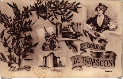 CPA TARASCON Un Bonjour de TARASCON (339848)