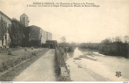 Carte Postale Ancienne - 40 - Sorde L'Abbaye - Le Monastère en Ruines et la Terrasse - L'Abbaye - Le Canal et la Digue P