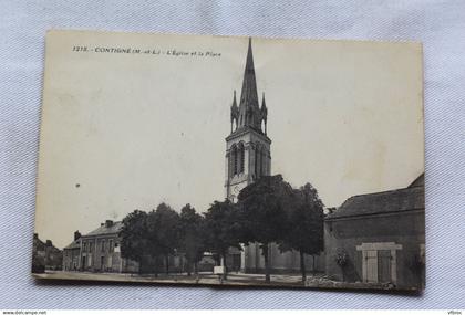 Contigné, l'église et la place, Maine et Loire 49
