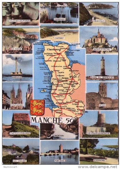 Manche.. Département de la Manche.. Carte Géographique.. Cherbourg.. Barfleur.. Carolles-Edenville.. Iles Chausey