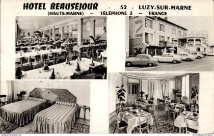 CPA Luzy sur Marne, Hotel Beausejour, Frontansicht, Esssaal, Betten