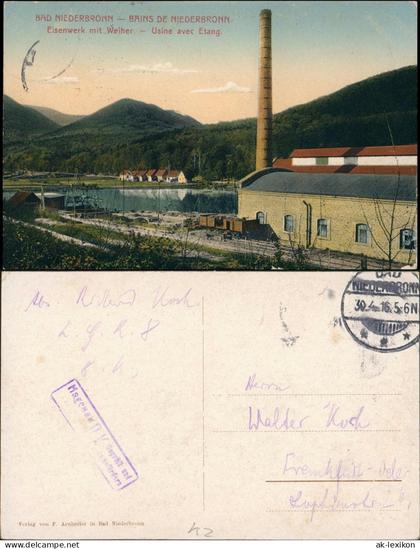 Niederbronn Niederbronn-les-Bains Eisenwerk - Fabrik gel. Feldpost 1916