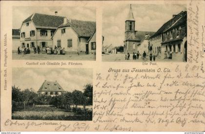 CPA Fessenheim Elsass Haut Rhin, Gasthof mit Ölmühle, Post, Pfarrhaus
