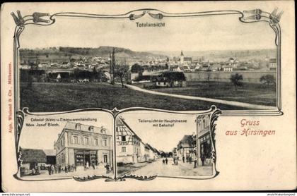 CPA Hirsingue Hirsingen Elsass Haut Rhin, Geschäftshaus Wwe. Josef Bloch, Hauptstraße, Bahnhof