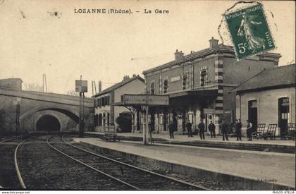 CPA CP Carte postale ancienne Lozanne Rhône La gare Delorme phot L'Abresle CAD Ambulant