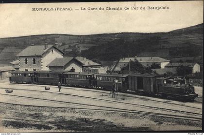 CPA CP Carte postale ancienne Monsols Rhône La gare du chemin de fer du Beaujolais