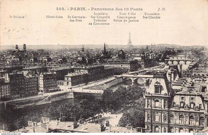 C142 France  Paris Panorama des 10 Ponts  1927 vintage postcard