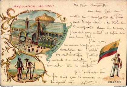 Lithographie Paris, Weltausstellung 1900, Palais des Fetes, Kolumbien