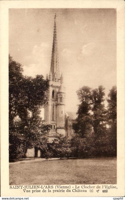 CPA Saint Julien L'Ars Le Clocher De l'Eglise Vue Prise De La Prairie Du Chateau