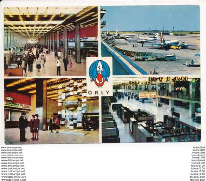 carte ( format 15 x 10,5 cm ) AEROPORT DE PARIS ORLY multivues ( attention  mauvais état )