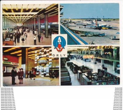 carte ( format 15 x 10,5 cm ) AEROPORT DE PARIS ORLY multivues ( attention  mauvais état )