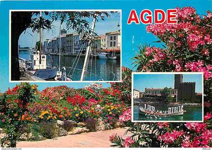 Carte Postale - 34 - Agde - Multivues - Fleurs - Bateaux - Joutes Nautiques - Flamme Postale de Agde - CPM - Voir Scans