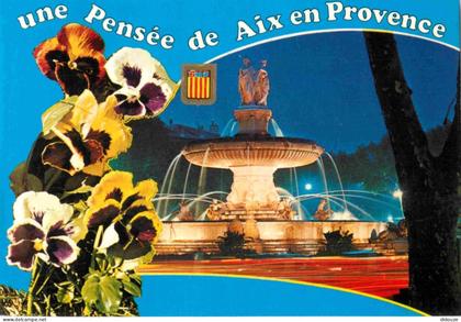 Carte Postale - 13 - Aix en Provence - Grande Fontaine sur la Rotonde - Vue de Nuit - Une Pensée de Aix en Provence - Fl