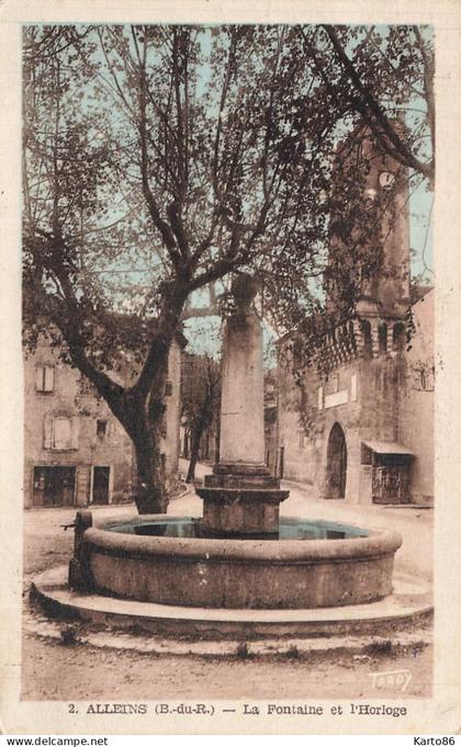 alleins * place , la fontaine et l'horloge du village
