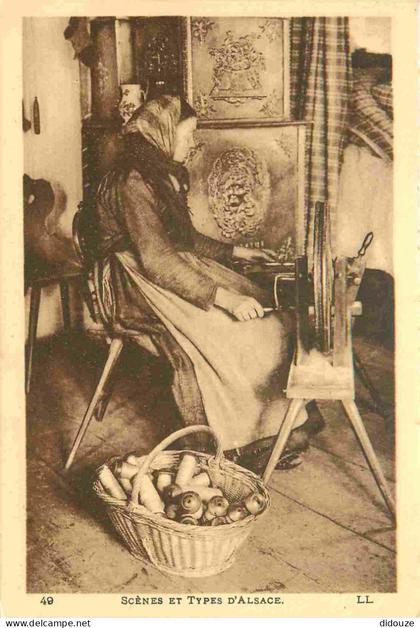 Carte Postale Ancienne - France - Alsace - Scènes et types d'Alsace - Animée - Folklore Scènes et Types - Fileuse - CPA