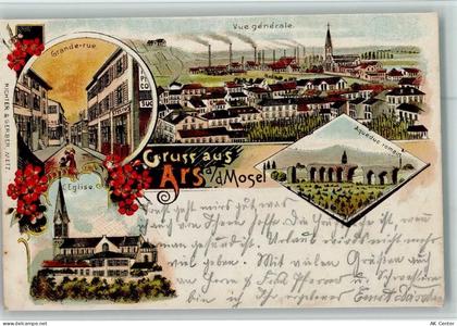 57130 Ars-sur-Moselle Lithographie Grande Rue Aqueduc Romain Eglise - 13404378