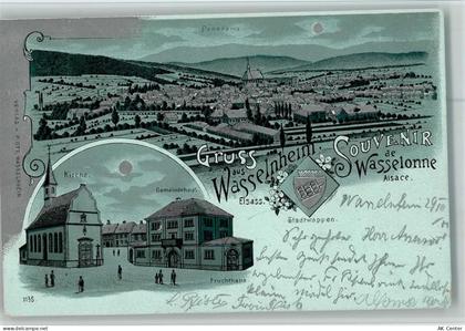 67310 Wasselonne Lithographie / Mondschein Kirche Gemeindehaus Fruchthal... - 13404372