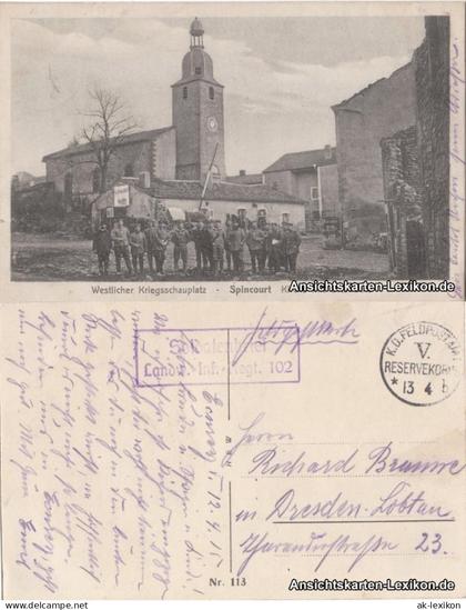 CPA Spincourt Kirche mit Ortswache 1915