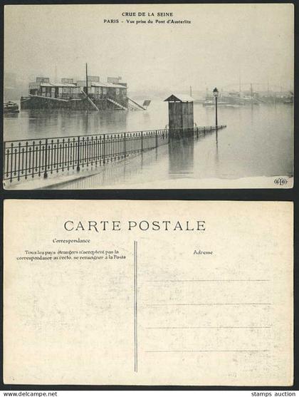 PARIS FLOOD 1910 Old Postcard Vue prise du Pont d'Austerlitz - Austerlitz Bridge