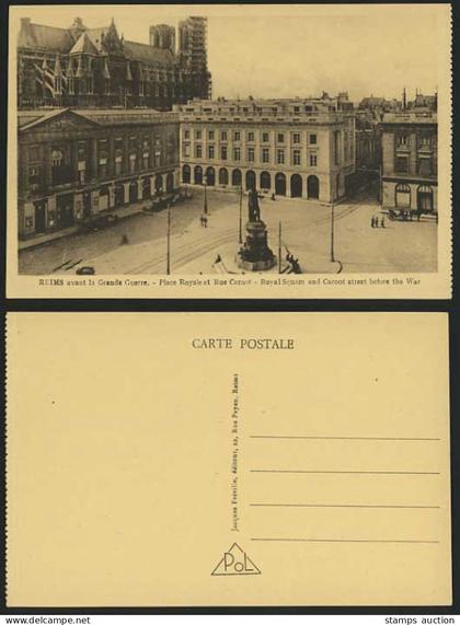 Reims Old Postcard Royal Square Carnot Str. Before War